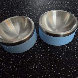 Stainless Steel and Blue Pet Bowls